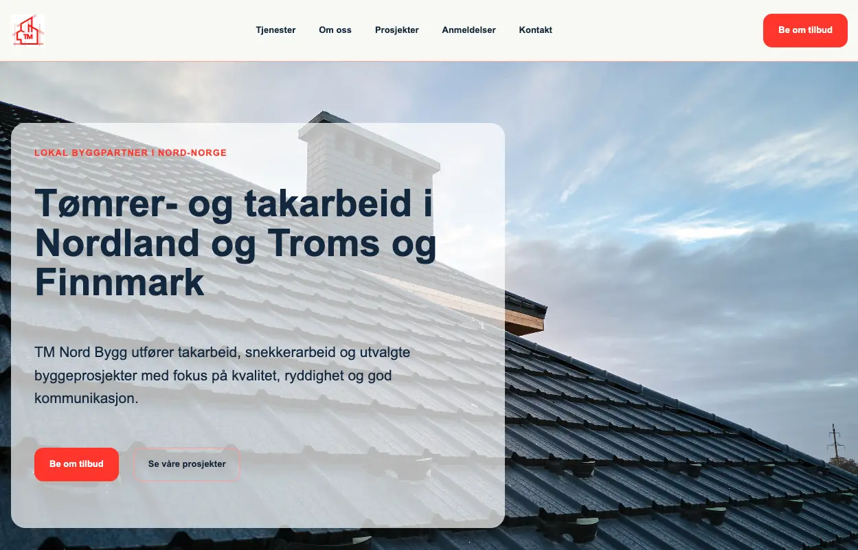 Screenshot av TMNordBygg nettside