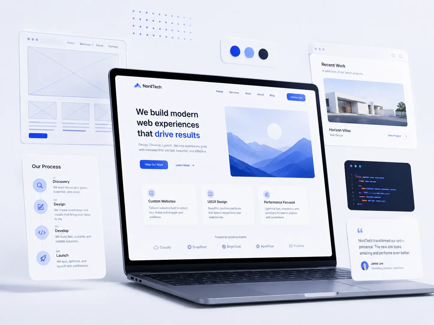 Illustrasjon av webdesign og UI-prosess